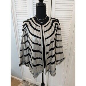 Chico's Dinner Jacket Women's Sz XL/3 Animal Print Wave Faux Leather Mesh Swing